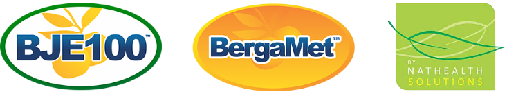 BJE100, BergaMet, and natural health product logos
